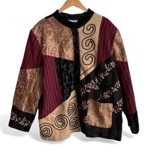 Indigo Moon Patchwork Embroidered Boho Jacket 2X